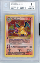 Load image into Gallery viewer, 1999 POKEMON BASE 1ST EDITION CHARIZARD HOLO R/THIN STAMP BGS 5
