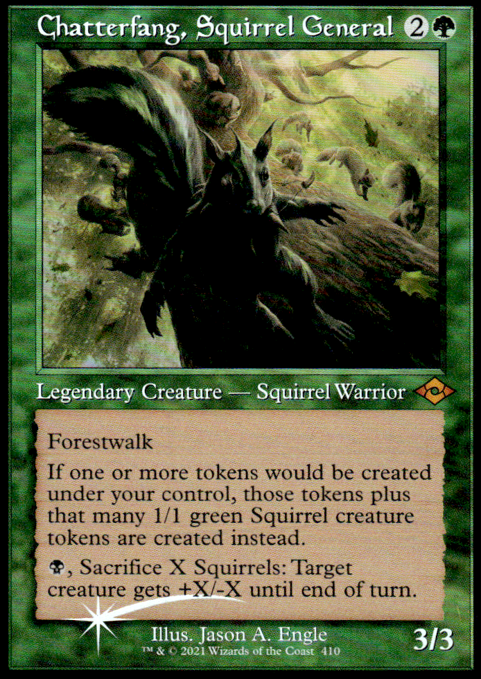 CHATTERFANG, SQUIRREL GENERAL (RETRO FRAME) MODERN HORIZONS 2 #410 FOIL MYTHIC RARE