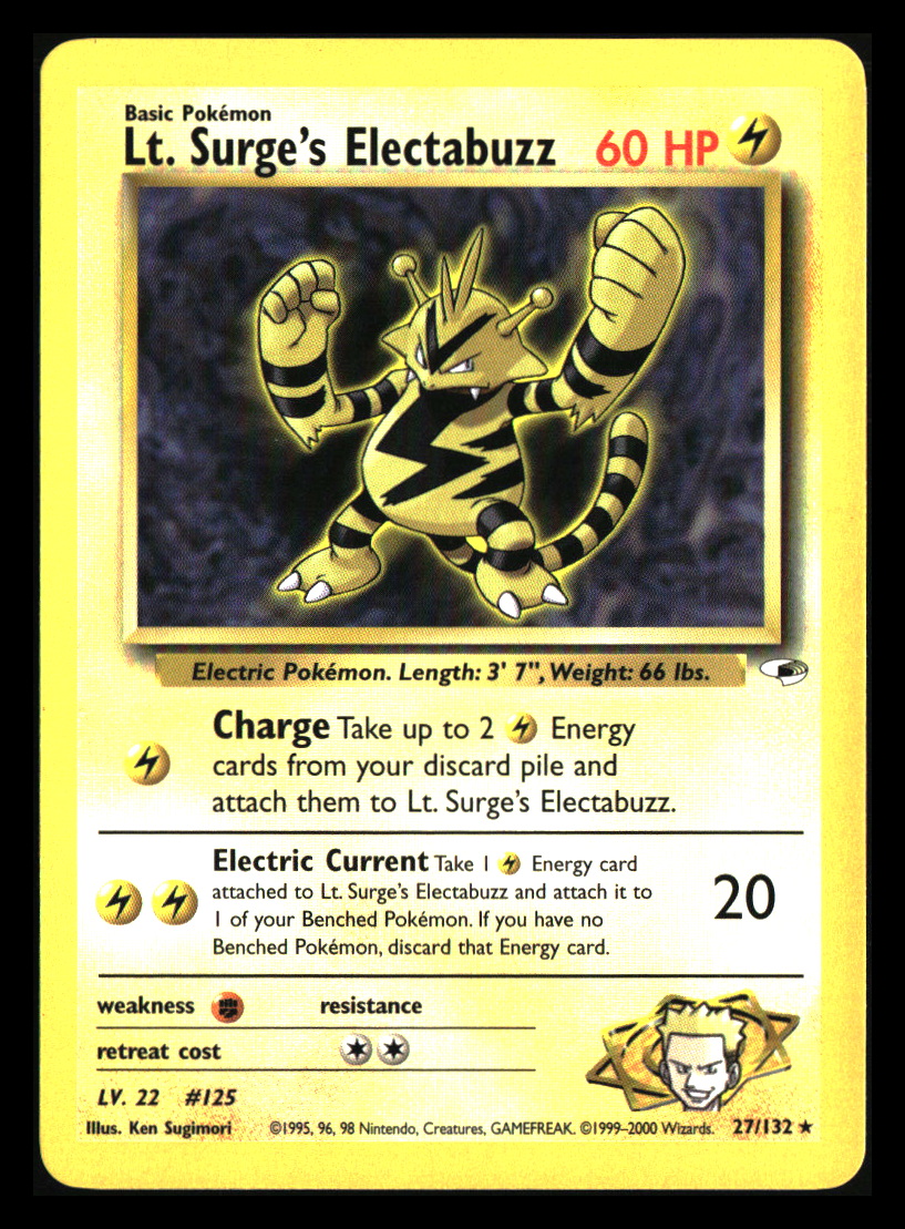 LT. SURGES ELECTABUZZ GYM HEROES #27 NON HOLO UNLIMITED RARE